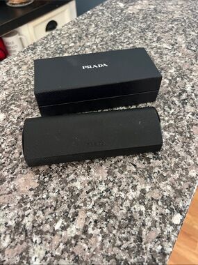 Prada Black Textured Saffiano Glasses Case with Logo Box